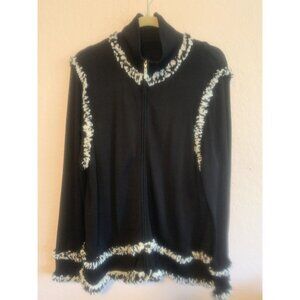 Dorcaster Size XL Black Sweater Set Zipper Faux Fur Black/White Trim